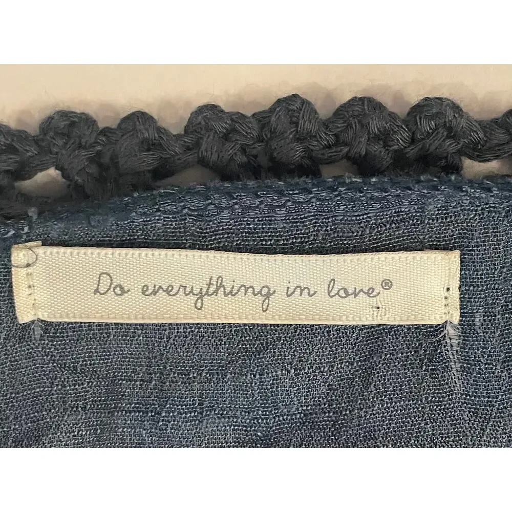 Do Everything In Love Navy Crochet Kimono, Duster, Cover-Up, Boho, Fringe, OS